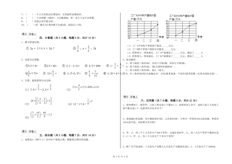 豫教版六年级数学【下册】综合练习试题C卷 含答案.doc_第2页