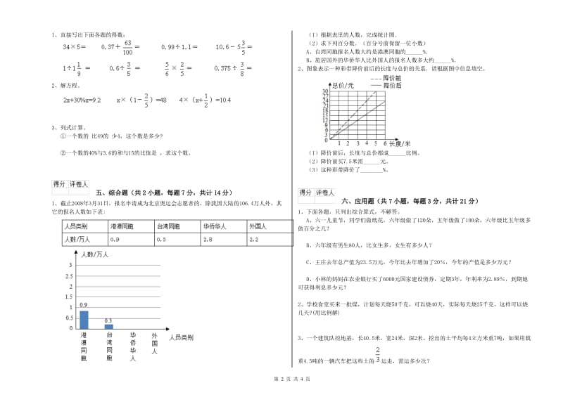 长春版六年级数学【上册】综合练习试卷C卷 含答案.doc_第2页