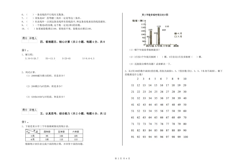 贵州省2020年四年级数学上学期能力检测试卷 含答案.doc_第2页