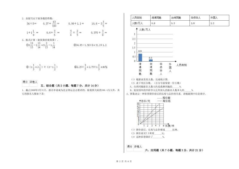 迪庆藏族自治州实验小学六年级数学上学期开学考试试题 附答案.doc_第2页