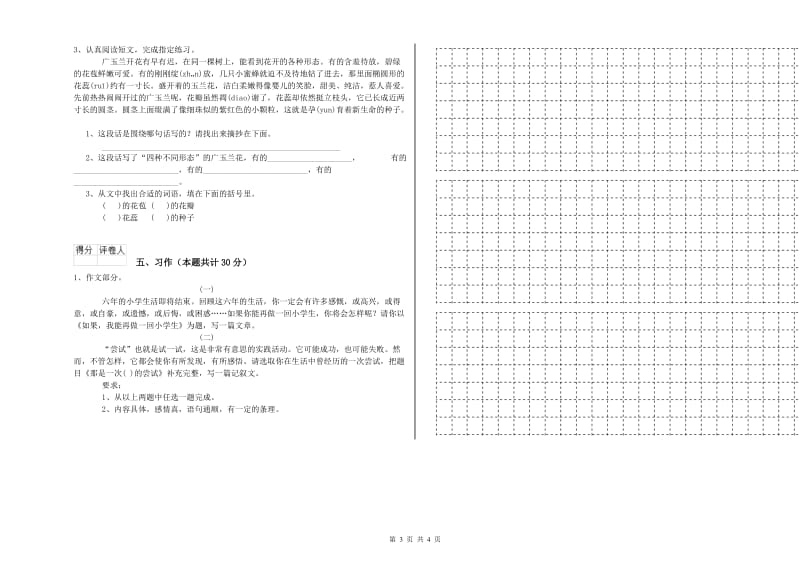 酒泉市实验小学六年级语文下学期能力检测试题 含答案.doc_第3页