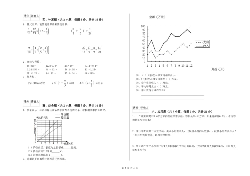 衡水市实验小学六年级数学【下册】开学考试试题 附答案.doc_第2页