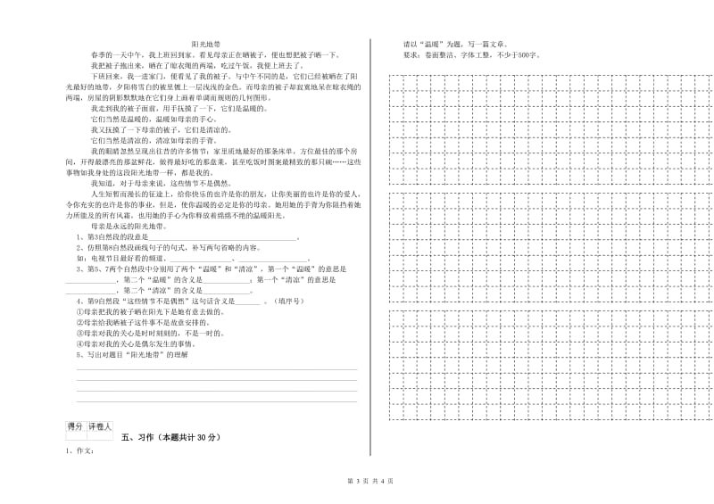 铜川市实验小学六年级语文【下册】过关检测试题 含答案.doc_第3页