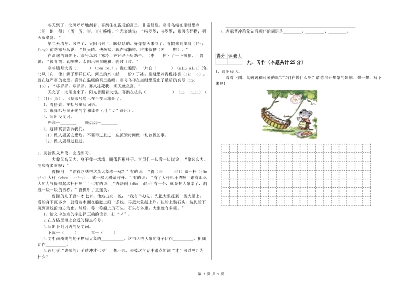 重点小学二年级语文【下册】提升训练试卷D卷 附解析.doc_第3页