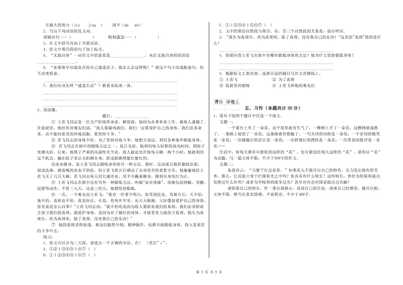 衡阳市实验小学六年级语文下学期开学考试试题 含答案.doc_第3页