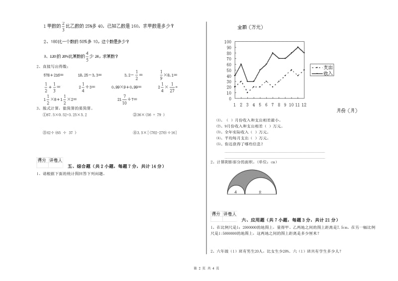 长春版六年级数学【下册】自我检测试卷D卷 附答案.doc_第2页