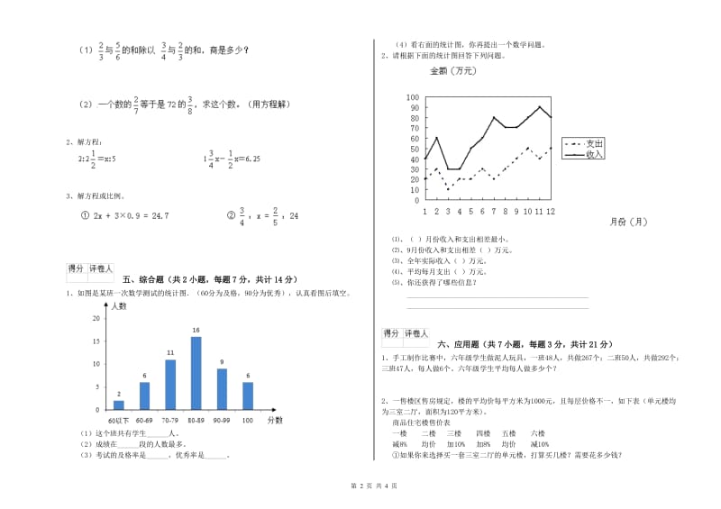 锡林郭勒盟实验小学六年级数学下学期期中考试试题 附答案.doc_第2页