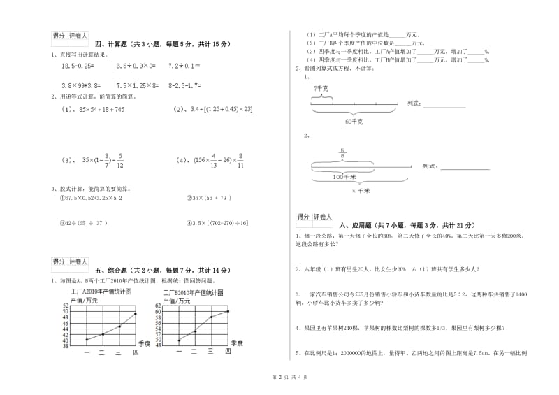 赣州市实验小学六年级数学【下册】全真模拟考试试题 附答案.doc_第2页