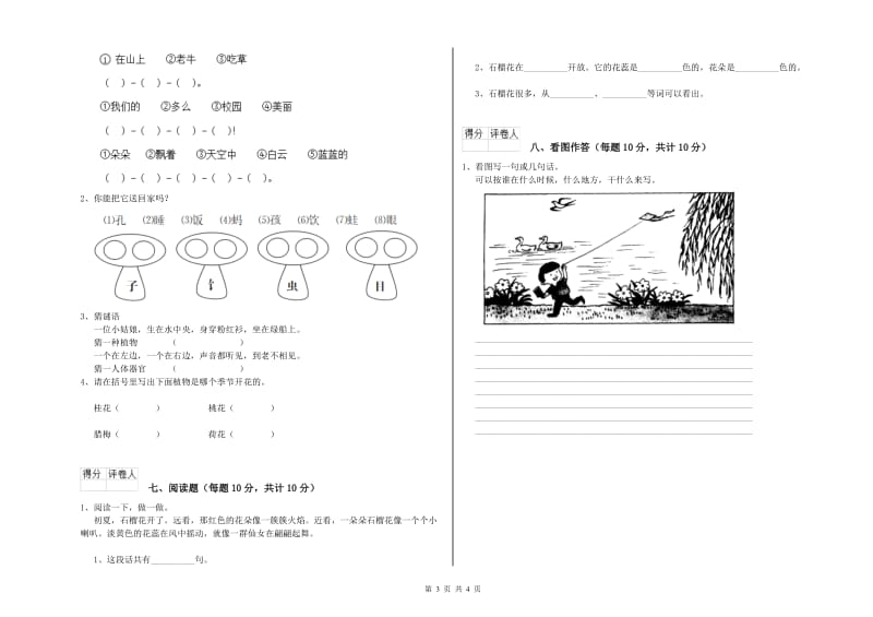 西宁市实验小学一年级语文上学期全真模拟考试试题 附答案.doc_第3页