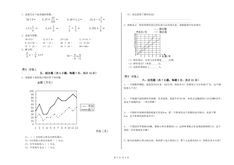 长春版六年级数学下学期综合检测试卷A卷 含答案.doc_第2页