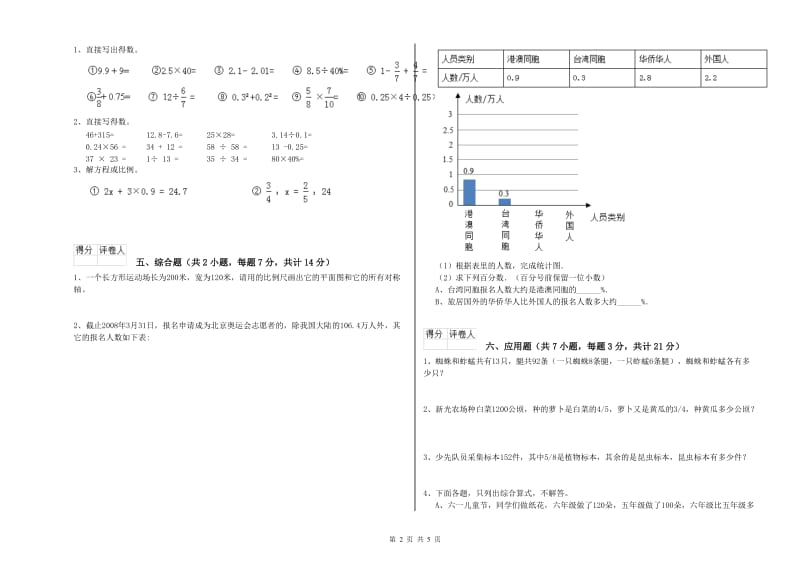 赣南版六年级数学【上册】全真模拟考试试题B卷 含答案.doc_第2页