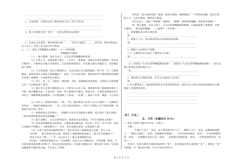 迪庆藏族自治州实验小学六年级语文上学期强化训练试题 含答案.doc_第3页