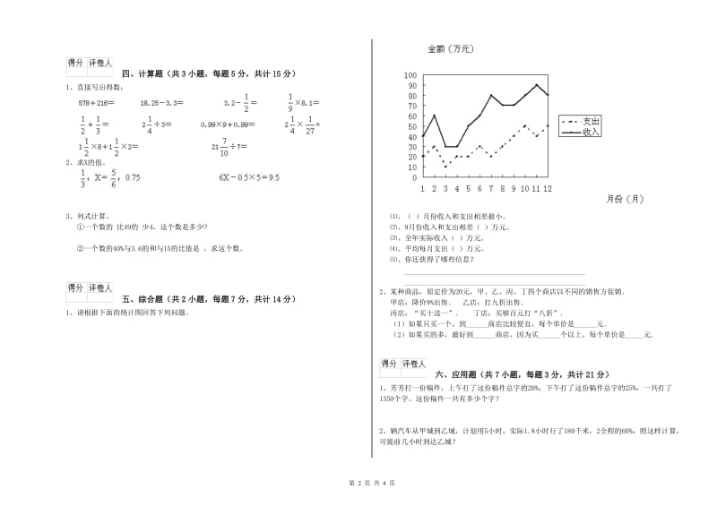 长春版六年级数学【下册】全真模拟考试试卷B卷 附答案.doc_第2页