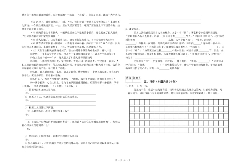 连云港市实验小学六年级语文上学期能力检测试题 含答案.doc_第3页