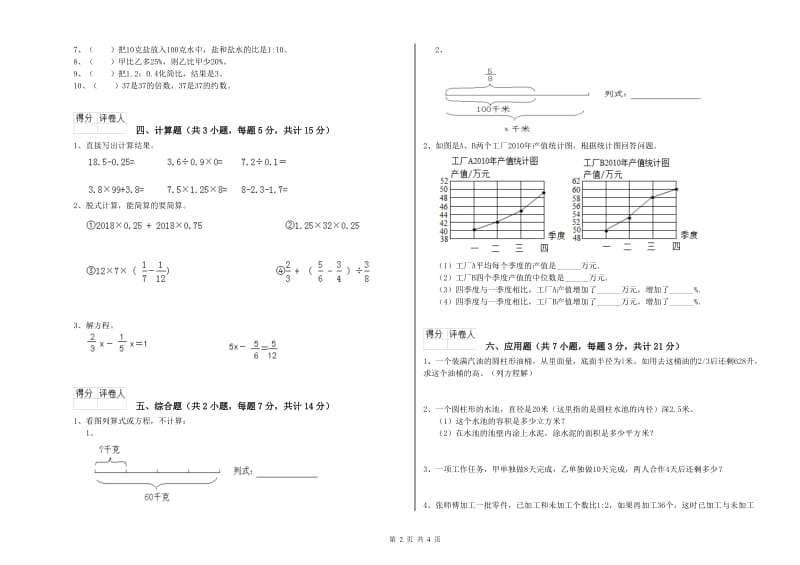 长春版六年级数学下学期月考试卷C卷 附答案.doc_第2页