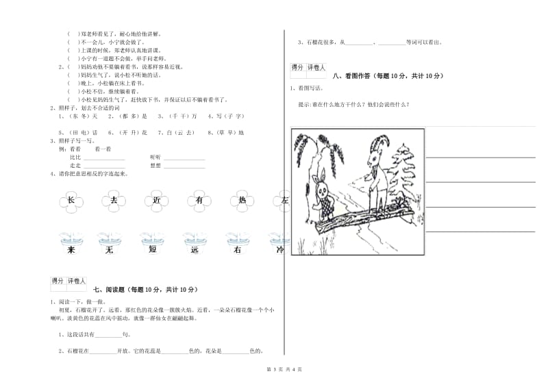 郑州市实验小学一年级语文【下册】过关检测试题 附答案.doc_第3页