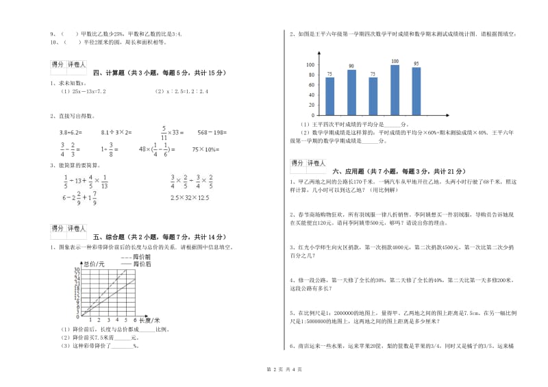 赣南版六年级数学【上册】全真模拟考试试题B卷 附答案.doc_第2页