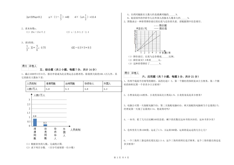 长春版六年级数学【下册】综合练习试卷A卷 附答案.doc_第2页