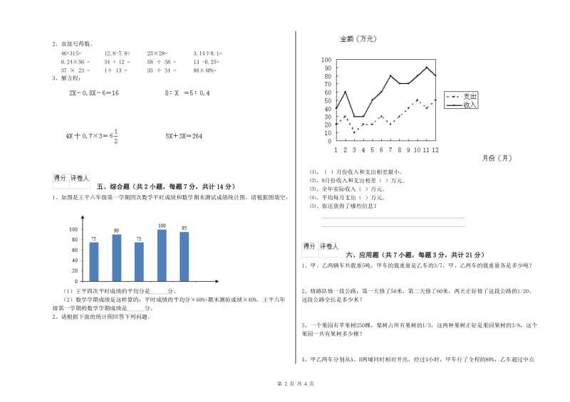 豫教版六年级数学下学期月考试题A卷 附答案.doc_第2页