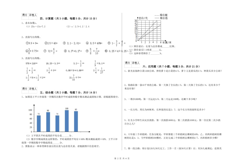 郑州市实验小学六年级数学【上册】每周一练试题 附答案.doc_第2页