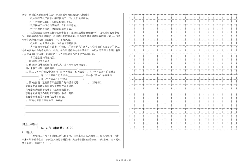 长春版六年级语文上学期模拟考试试题C卷 附答案.doc_第3页