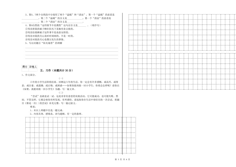 衡阳市实验小学六年级语文上学期月考试题 含答案.doc_第3页