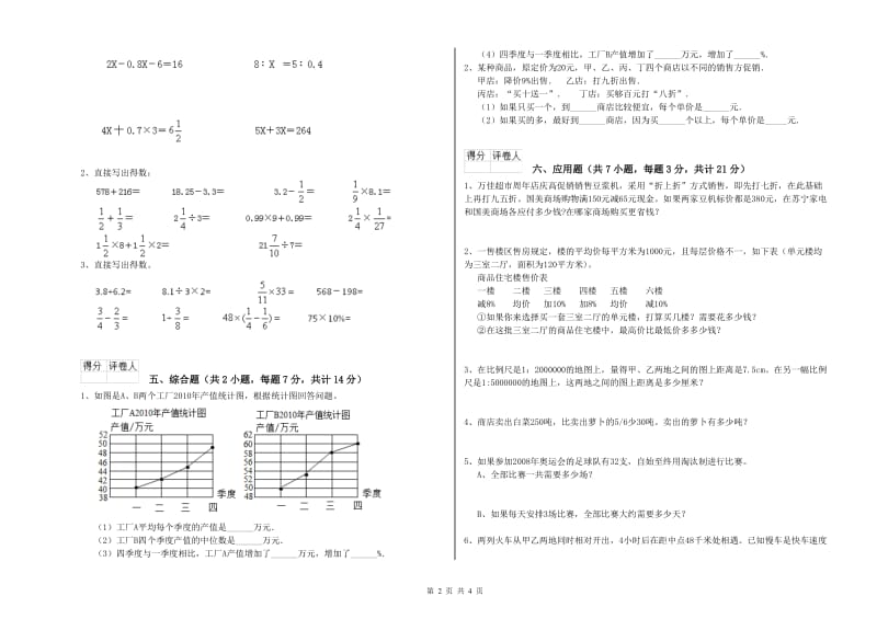 西安市实验小学六年级数学【上册】每周一练试题 附答案.doc_第2页