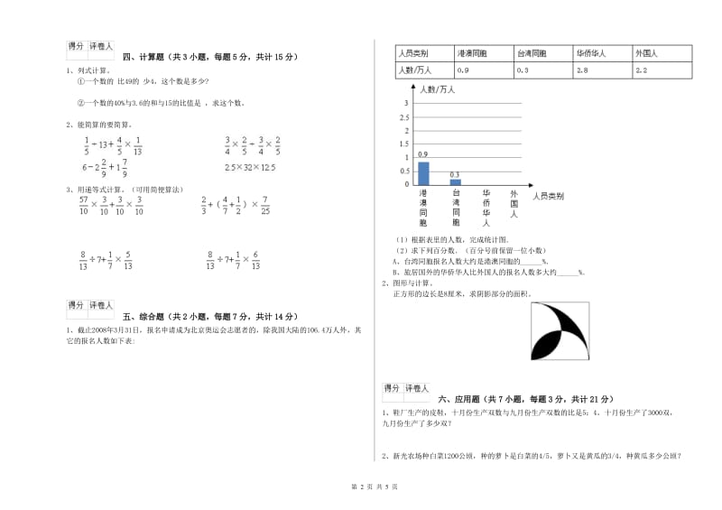 葫芦岛市实验小学六年级数学【上册】开学考试试题 附答案.doc_第2页