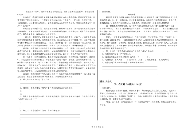 萍乡市重点小学小升初语文综合练习试卷 含答案.doc_第3页
