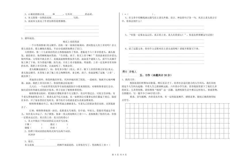 通辽市实验小学六年级语文下学期期末考试试题 含答案.doc_第3页