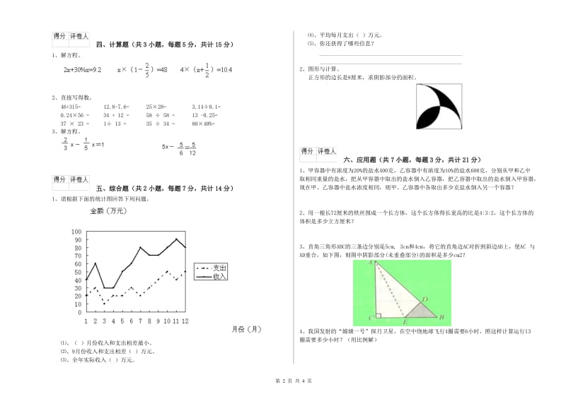 赣南版六年级数学上学期开学考试试卷A卷 含答案.doc_第2页