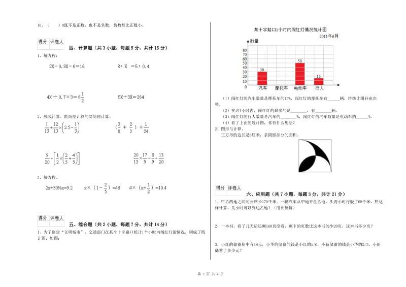 锦州市实验小学六年级数学【下册】期中考试试题 附答案.doc_第2页