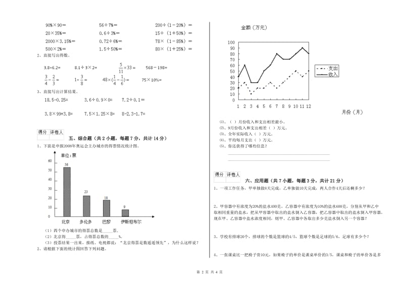 长春版六年级数学【上册】期末考试试题B卷 附答案.doc_第2页