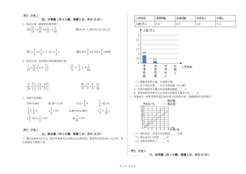 赣南版六年级数学【下册】强化训练试题D卷 附答案.doc_第2页