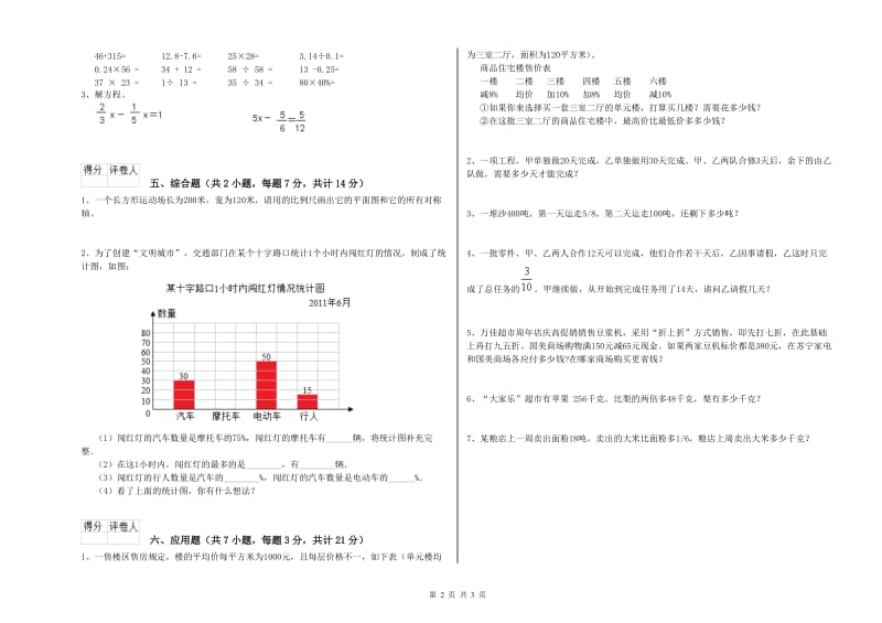 酒泉市实验小学六年级数学【上册】开学考试试题 附答案.doc_第2页