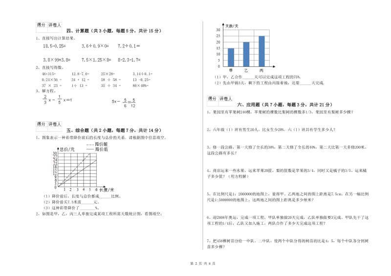 葫芦岛市实验小学六年级数学上学期期中考试试题 附答案.doc_第2页