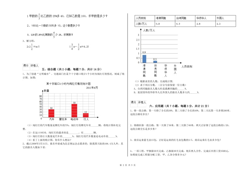 西南师大版六年级数学【下册】开学考试试卷D卷 含答案.doc_第2页