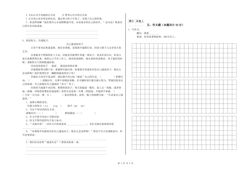 锡林郭勒盟重点小学小升初语文考前练习试题 附解析.doc_第3页