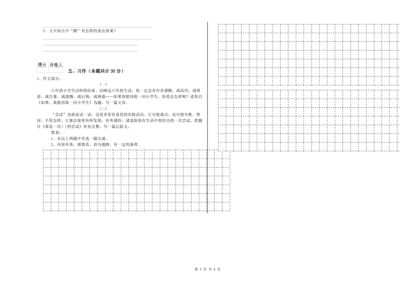 莱芜市实验小学六年级语文【下册】期末考试试题 含答案.doc_第3页