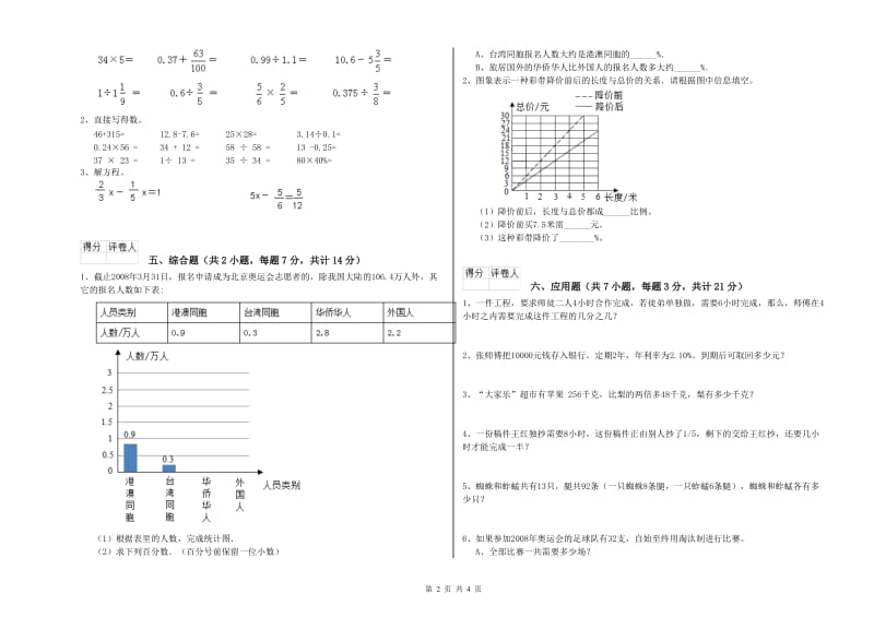 黔东南苗族侗族自治州实验小学六年级数学下学期综合练习试题 附答案.doc_第2页