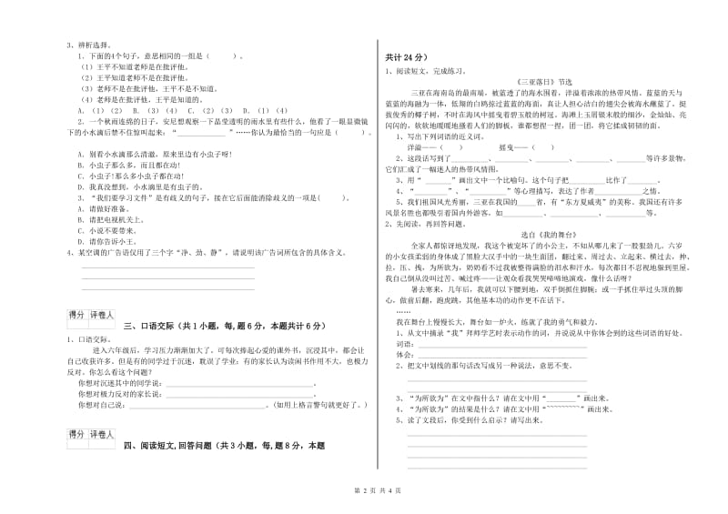 随州市实验小学六年级语文【下册】能力检测试题 含答案.doc_第2页