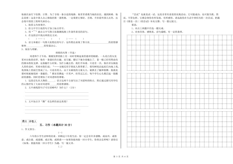 随州市实验小学六年级语文【下册】能力提升试题 含答案.doc_第3页