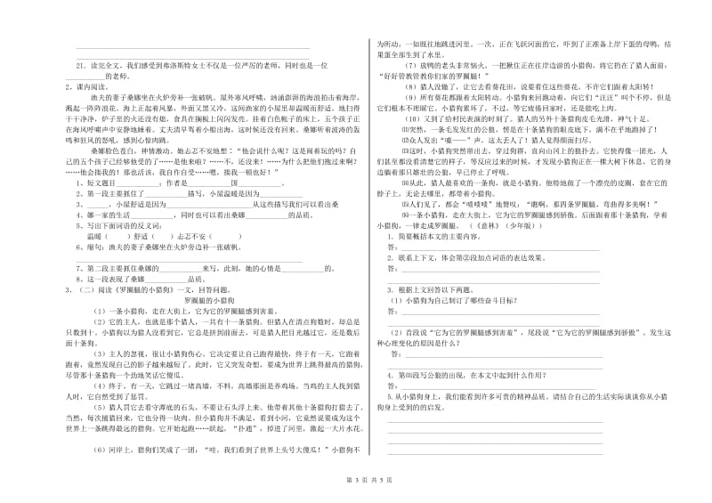 青海省小升初语文强化训练试卷D卷 含答案.doc_第3页