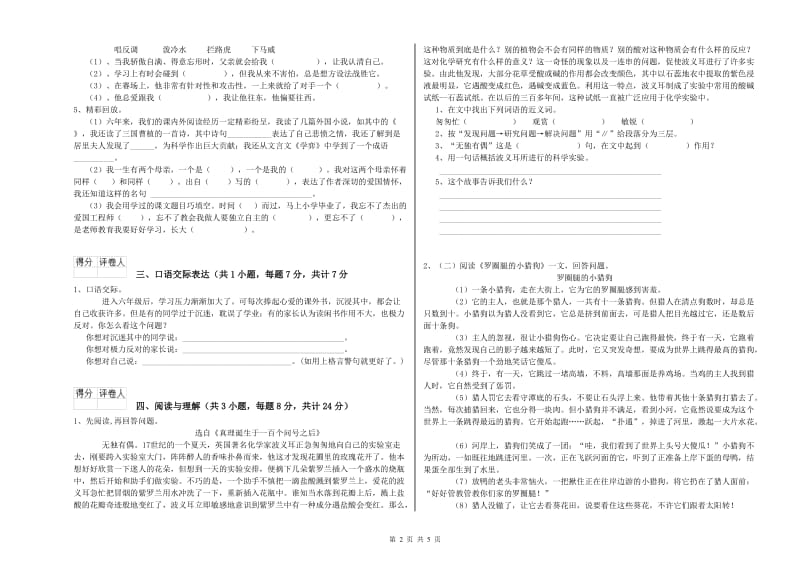 黑龙江省小升初语文强化训练试卷 含答案.doc_第2页