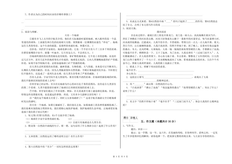 驻马店地区重点小学小升初语文每日一练试卷 附答案.doc_第3页