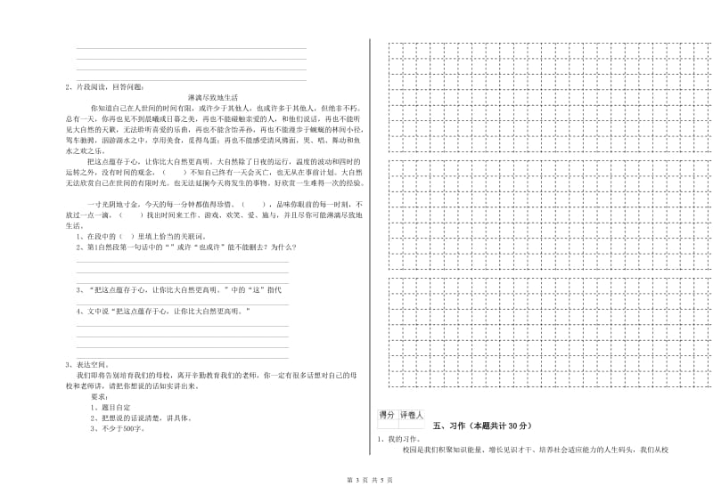 黔西南布依族苗族自治州实验小学六年级语文【下册】开学检测试题 含答案.doc_第3页