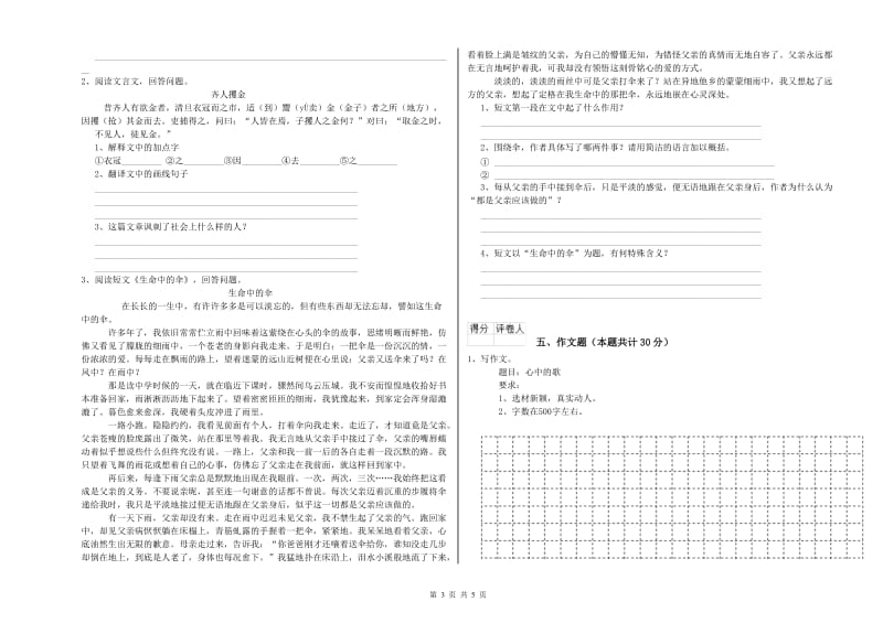 驻马店地区重点小学小升初语文自我检测试题 附答案.doc_第3页