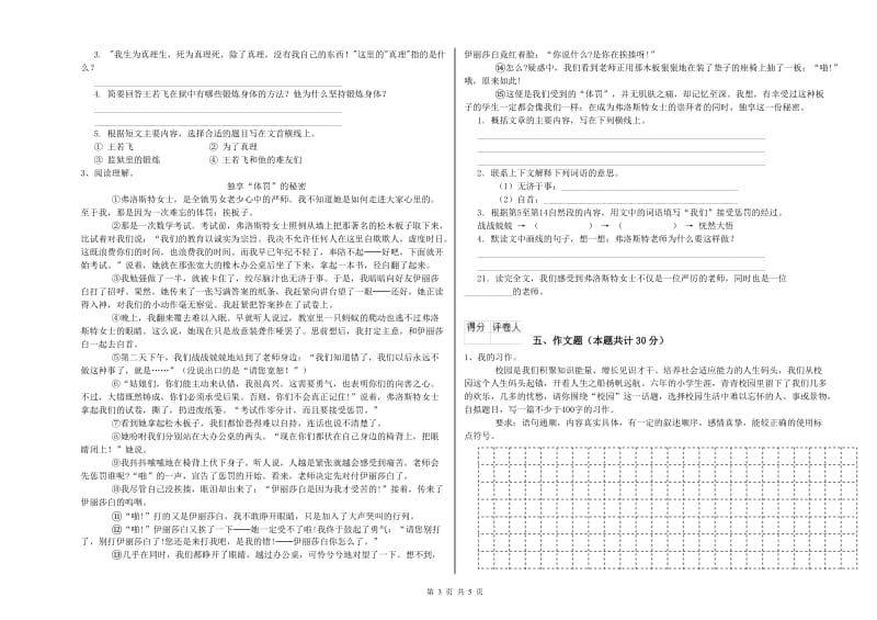 阳泉市重点小学小升初语文能力测试试题 含答案.doc_第3页