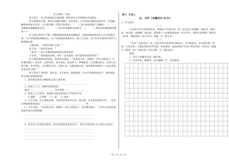 鹤壁市实验小学六年级语文【下册】模拟考试试题 含答案.doc_第3页