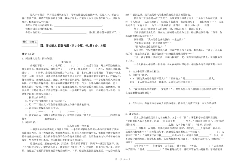 阿坝藏族羌族自治州实验小学六年级语文下学期能力检测试题 含答案.doc_第2页